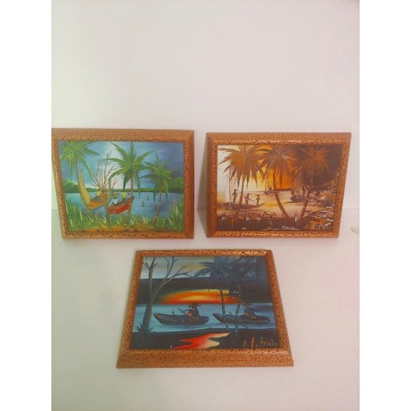 3 Pcs Framed Tropical Painted Art Work